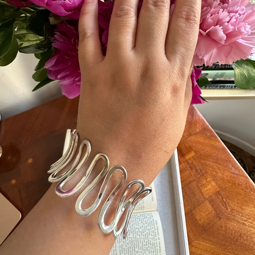 Stunning Vintage Sterling Silver Swirl Statement Cuff Bracelet